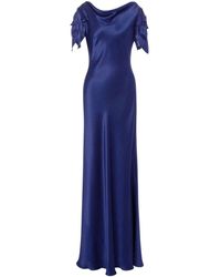 Alberta Ferretti - Blaues Seidenmischblattkleid - Lyst