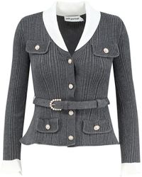Self-Portrait - Truien & Vesten ,Grijs ,Wol Geribbelde Gebreide Cardigan - Lyst