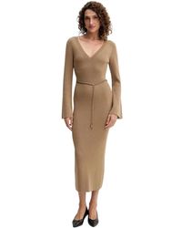 Michael Kors - V-Neck Gebreide Midi Jurk - Lyst