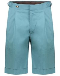 Moorer - Korte Broeken ,Blauw ,Katoen Bermuda Met Figurnaden - Lyst