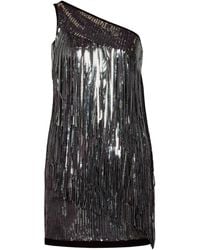 Pinko - Paillet Grijs One-Shoulder Jurk Italië - Lyst