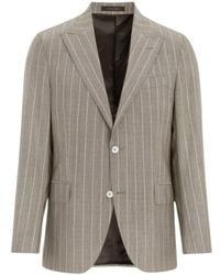 Oscar Jacobson - Jassen ,Grijs ,Wol Gestreepte Bruine Wollen Blazer - Lyst
