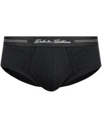 Dolce & Gabbana - Ondergoed ,Zwart ,Katoen Katoenen Slip Met Logo - Lyst