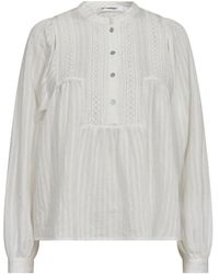 co'couture - Blusa blanca femenina con mangas abullonadas y cuello mao - Lyst