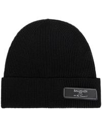 Balmain - Wollmütze Mit Logo-Patch - Lyst