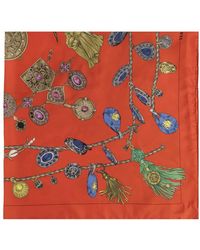 Versace - Accessoires ,Rood ,Zijden Sjaal Met Broken Jewels Print - Lyst