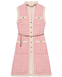 Gucci - Kleedjes ,Roze ,Tweed Korte Tweed Jurk Met Kettingriem - Lyst