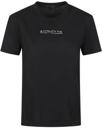 Moncler - Tops ,Zwart ,Katoen Logo T-Shirt - Lyst