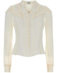 McQueen - Overhemden ,Wit ,Katoen Blouse Met Ruchedetails Op Het Voorpand - Lyst
