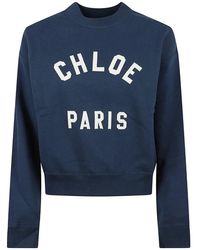 Chloé - Hoodies & Sweatvesten ,Blauw ,Katoen Mock-Neck Logo Jumper - Lyst
