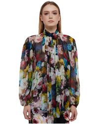 Dolce & Gabbana - Camicia in chiffon stampa fiore notturno - Lyst