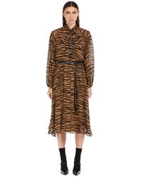 Max Mara - Kleedjes ,Bruin ,Zijden Lange Jurk Met Dierenprint - Lyst