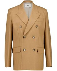 Ami Paris - Jassen ,Bruin ,Wol Camelkleurige Oversized Jas Van Wol Met Dubbele Rij Knopen - Lyst