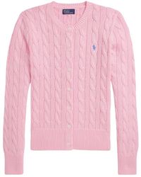 Polo Ralph Lauren - Truien & Vesten ,Roze ,Katoen Cardigan Met Ronde Hals - Lyst