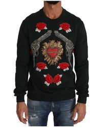 Dolce & Gabbana - Grüner Crystal Heart Roses Gun Pullover - Lyst