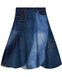 Desigual - Rokken ,Blauw ,Denim Patchwork Denim Midi Rok - Lyst