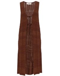 Akep - Jassen ,Bruin ,Polyester Opengebreid V-Hals Mouwloos Lang Vest - Lyst
