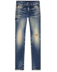 DIESEL - Skinny-fit jeans - dunkelblau zerstört - Lyst