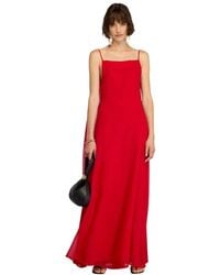 Semicouture - Kleedjes ,Rood ,Polyester Lange Georgette Jurk - Lyst
