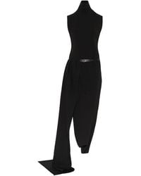 Jean Paul Gaultier - Kleedjes ,Zwart ,Zwarte Asymmetrische Midi Jurk Met Riem - Lyst