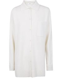 Max Mara - Truien & Vesten ,Wit ,Kasjmier Geribbelde Gebreide Polo Shirt - Lyst