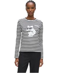 KARL LAGERFELD - Gestreepte Katoenen Top Met Choupette Print - Lyst