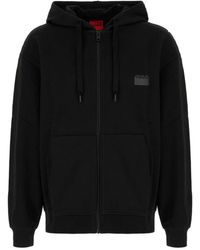 HUGO - Hoodies & Sweatvesten ,Zwart ,Katoen Delastomer Zip-Through Sweatshirt - Lyst