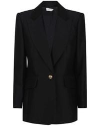 Zimmermann - Jassen ,Zwart ,Wol Zwarte Blazer Met Peak Revers Verfijnde Stijl - Lyst