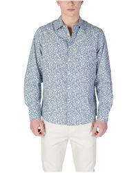 Replay - Overhemden ,Blauw ,Katoen Shirt Met Lange Mouwen En Bloemenpatroon - Lyst