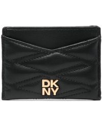 DKNY - Accessoires ,Zwart ,Leer Zwarte Kaarthouder Portemonnee - Lyst
