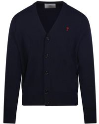 Ami Paris - Truien & Vesten ,Zwart ,Wol Merino V-Hals Vest - Lyst