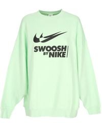 Nike - Fitness ,Groen ,Katoen Groen/Zwart Crewneck Sweatshirt Met Swoosh Logo - Lyst
