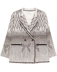 Forte Forte - Crème Geometrisch Patroon Double-Breasted Jas - Lyst