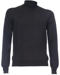 Gran Sasso - Truien & Vesten ,Zwart ,Wol Slim-Fit Wollen Sweater Met Halve Rits - Lyst