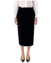 Saint Laurent - Rokken ,Zwart ,Katoen Velvet Wrap Midi Rok - Lyst