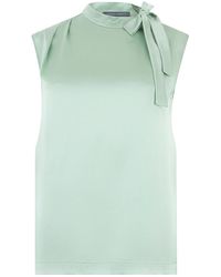 Alberta Ferretti - Tops ,Groen ,Blouse Met Korte Mouwen En Zijden Knoop - Lyst