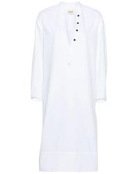KHAITE - Witte Shift Midi Jurk Met Knopen - Lyst