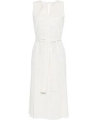 Calvin Klein - Kleedjes ,Wit ,V-Hals A-Lijn Midi Jurk Met Riem - Lyst