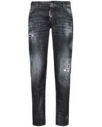 DSquared² - Jeans slim-fit distressed neri da donna - Lyst
