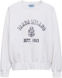Prada - Weißer Pullover Mit Logo-Print - Lyst