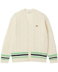 Lacoste - Gestreifte Strickjacke Mit Zopfmuster - Lyst