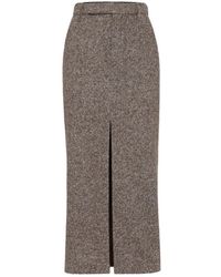 Brunello Cucinelli - Bruine Hoge Taille Rok Met Split - Lyst
