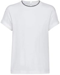 Brunello Cucinelli - Tops ,Wit ,Katoen Wit Katoenen T-Shirt Met Ronde Hals - Lyst