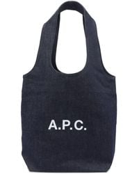 A.P.C. - Blau Denim Tote Tasche Mit Logo - Lyst