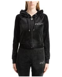 Juicy Couture - Hoodies & Sweatvesten ,Zwart ,Polyester Drawstring Zip Plain Logo Hoodie - Lyst