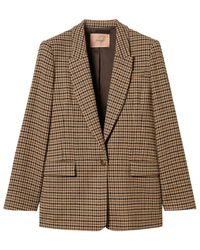 Twinset - Bruin Geruite Jas Met Revers - Lyst