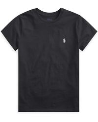 Ralph Lauren - Tops ,Zwart ,Katoen Zwart Katoenen T-Shirt Met Geborduurd Pony Logo - Lyst
