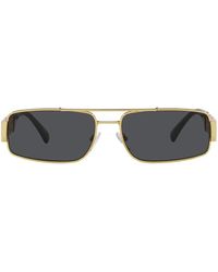 Versace - Rechteckige Sonnenbrille Mit Dunkelgrauen Gläsern Und Goldenem Rahmen - Lyst
