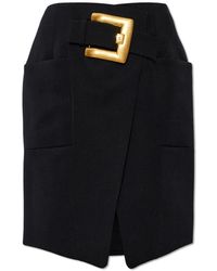 Balmain - Rokken ,Zwart ,Katoen Belted Grain De Poudre Rok - Lyst