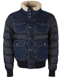 Moorer - Jassen ,Blauw ,Denim Gewatteerde Jas Met Denimdetails - Lyst